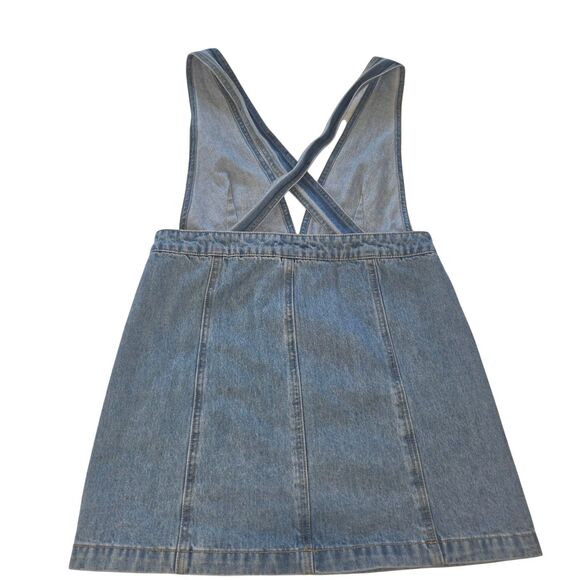 Forever 21 Denim Y2K Overall Mini Skirt Zipper Deep V Top Size L Fits M /Junior - Picture 7 of 12